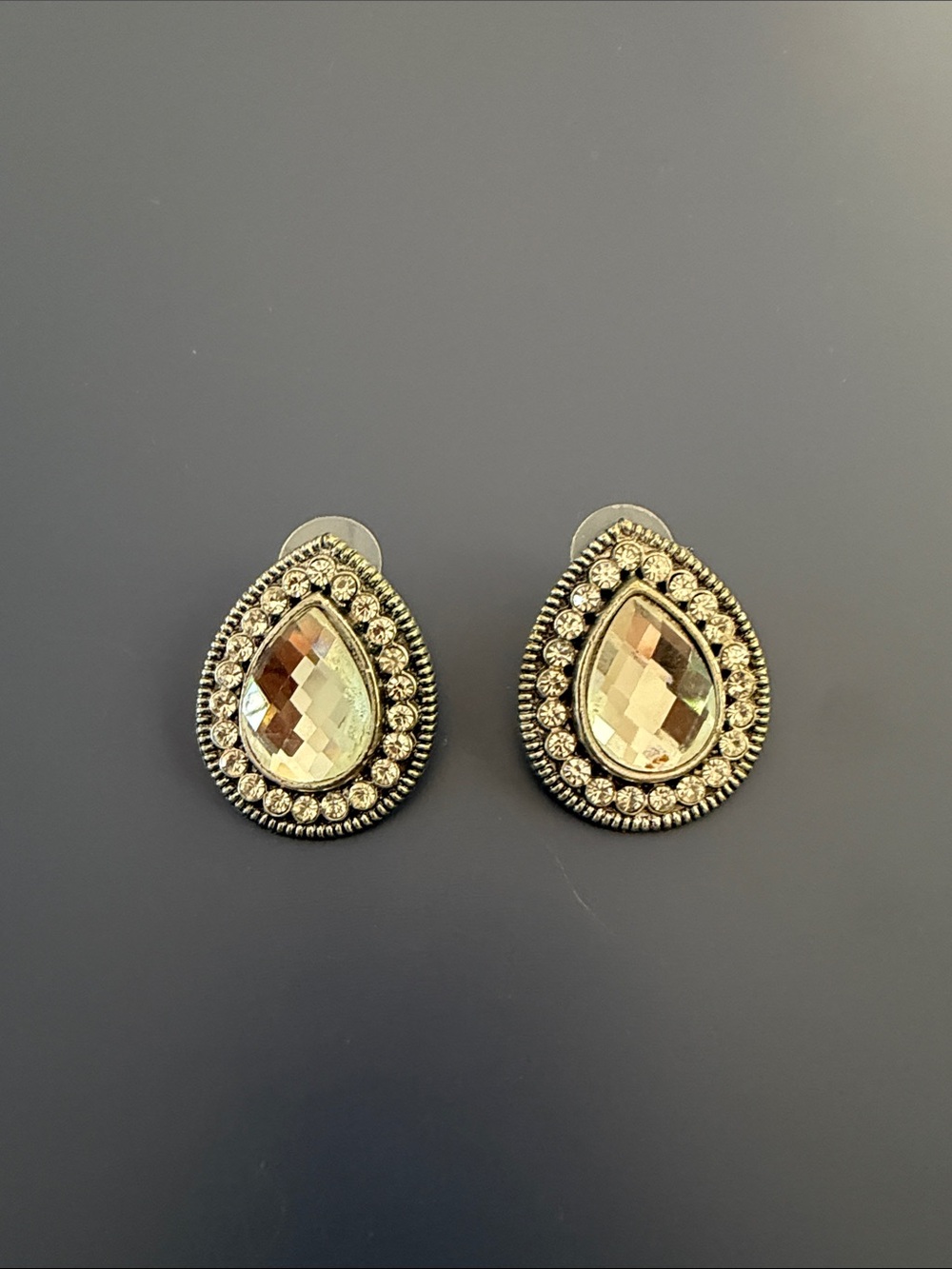 Champagne Teardrop Crystal Halo Stud Earrings - Women Jewelry